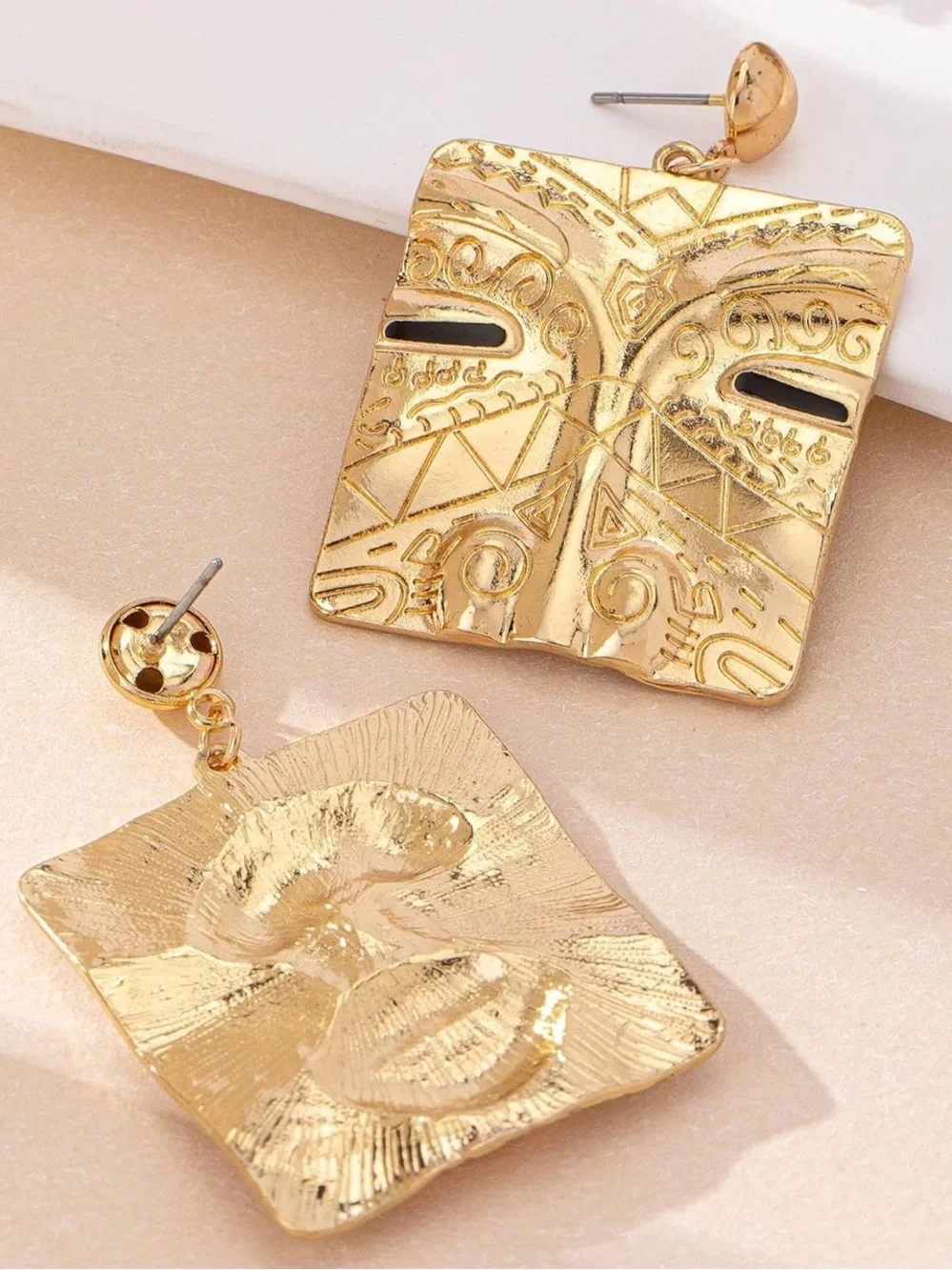 Zara Gold-Tone Square Drop Earrings with Red Lip Detail